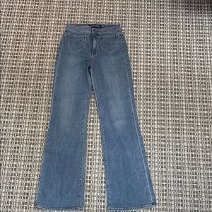 Veronica Beard Blue Patch Pocket Flare Jeans